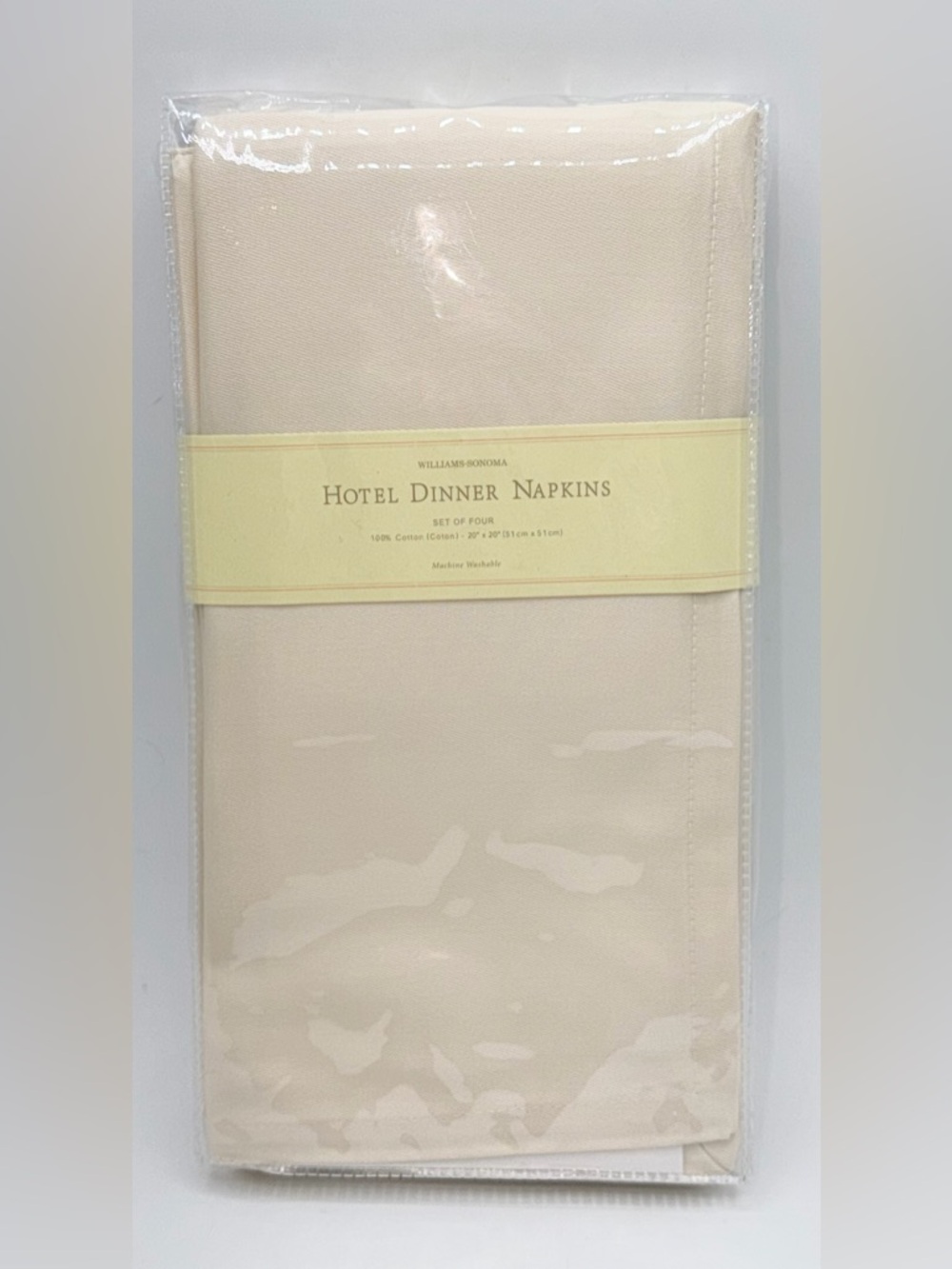 Williams Sonoma Hotel Dinner Napkins set 4 Ivory 20”x20 Cloth Cotton Dining NEW